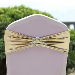 Metallic Spandex Chair Sashes Silver Round Buckles