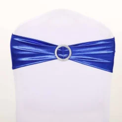 Metallic Spandex Chair Sashes Silver Round Buckles