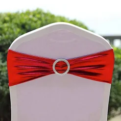 Metallic Spandex Chair Sashes Silver Round Buckles