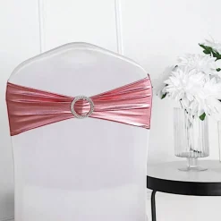 Metallic Spandex Chair Sashes Silver Round Buckles