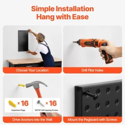 Metal Pegboard Panels 4 Pack Heavy Duty Wall Organizer with Accessories