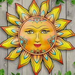 Metal Sun Flower Wall Decor, 12.87" Sun Wall Art Hanging Decoration, Rustic Sun Face Outdoor Garden Yard Patio Fence Bedroom Home Wall Sculpture, Rustproof Metal Sunflower Wall Hanging