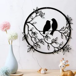 Metal Wall Art Bird on Tree Branch Silhouette Bird Art Decor for Living Room Garden Bedroom Office Home Wall Housewarming Party Decor(Black)