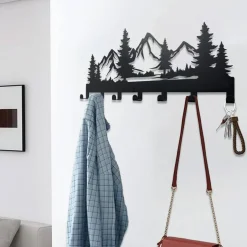 Metal Wall Key Holder – 7-Hook Key Organizer Rack for Kitchen, Entryway, Hallway, Bedroom, or Doorway, Mountain Design 12"