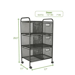 Mind Reader Black 6-Drawer Metal Rolling File Cart