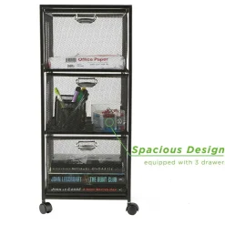 Mind Reader Black 3 Drawer Rolling File Cabinet