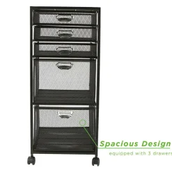 Mind Reader Black 5-Drawer Rolling File Cabinet