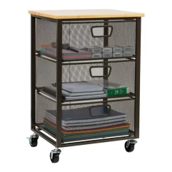 Mind Reader Black 3-Tier Metal Rolling File Cart with Drawers