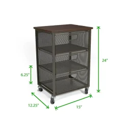 Mind Reader Black 3-Tier Metal Rolling File Cart with Drawers