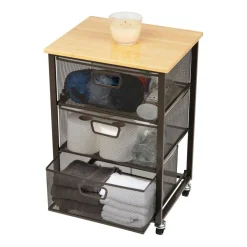 Mind Reader Black 3-Tier Metal Rolling File Cart with Drawers