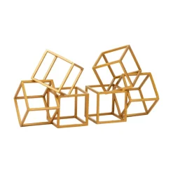 Mind Reader Decorative Geometric Cube Bookends, Modern Book Holders, Office Decor, Metal, Set of 2, Gold