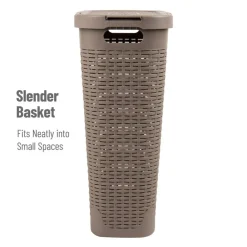 Mind Reader 40L Ventilated Slim Laundry Hamper with Cut Out Handles & Attached Hinged Lid, 2ct.
