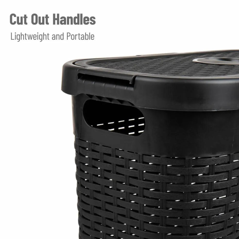 Mind Reader 40L Ventilated Slim Laundry Hamper with Cut Out Handles & Attached Hinged Lid, 2ct.