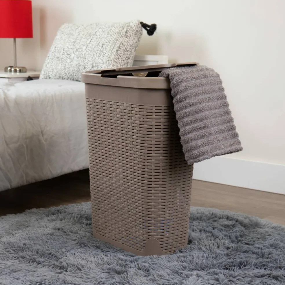 Mind Reader 40L Ventilated Slim Laundry Hamper with Cut Out Handles & Attached Hinged Lid, 2ct.