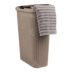Mind Reader 40L Ventilated Slim Laundry Hamper with Cut Out Handles & Attached Hinged Lid, 2ct.