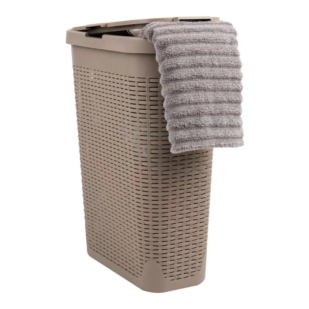 Mind Reader 40L Ventilated Slim Laundry Hamper with Cut Out Handles & Attached Hinged Lid, 2ct.