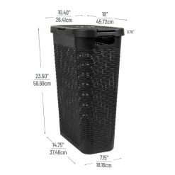 Mind Reader 40L Ventilated Slim Laundry Hamper with Cut Out Handles & Attached Hinged Lid, 2ct.