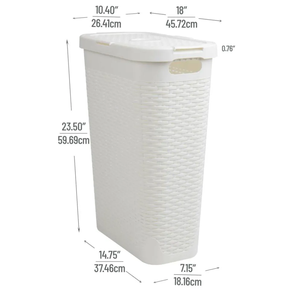 Mind Reader 40L Ventilated Slim Laundry Hamper with Cut Out Handles & Attached Hinged Lid, 2ct.