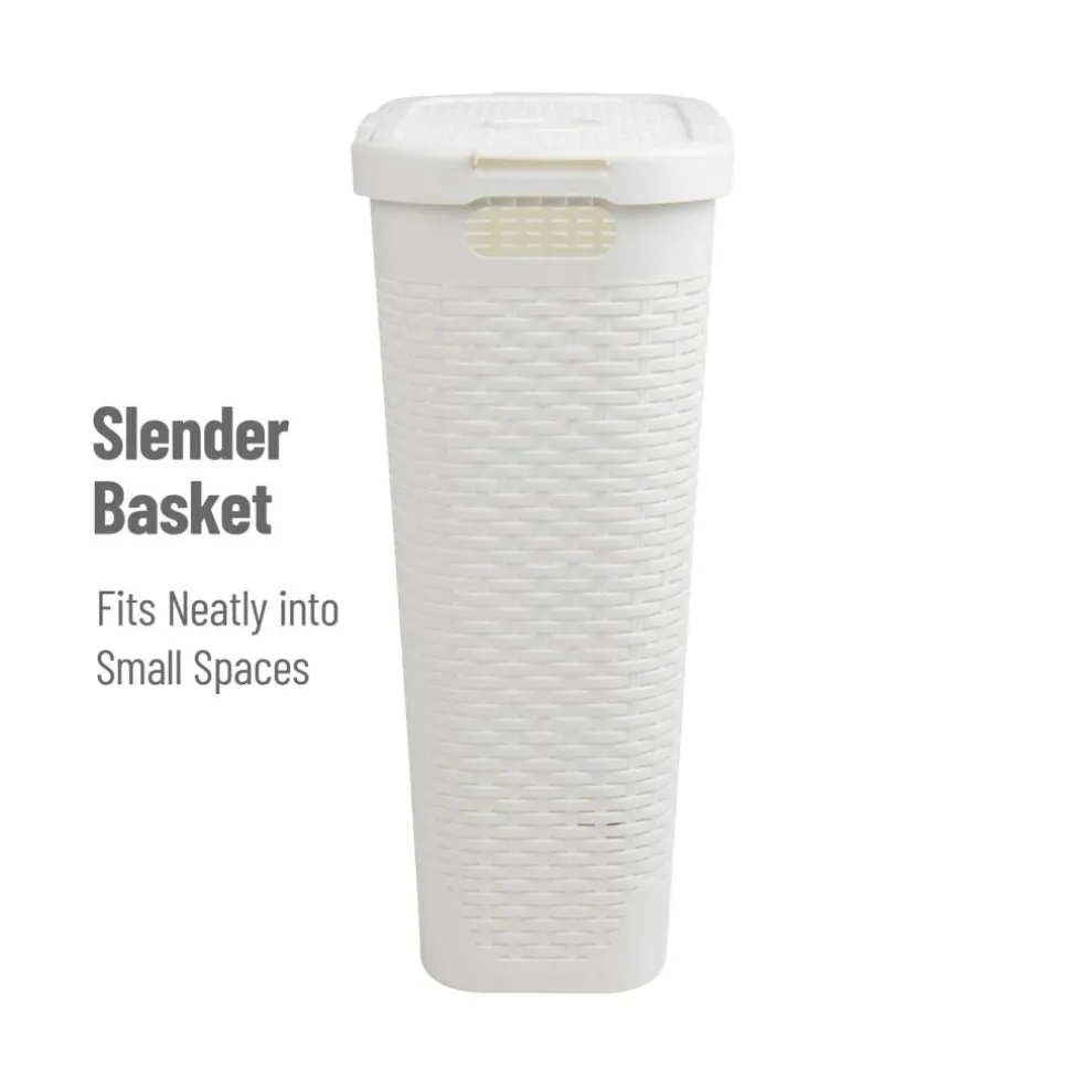 Mind Reader 40L Ventilated Slim Laundry Hamper with Cut Out Handles & Attached Hinged Lid, 2ct.