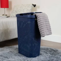 Mind Reader 40L Ventilated Slim Laundry Hamper with Cut Out Handles & Attached Hinged Lid, 2ct.