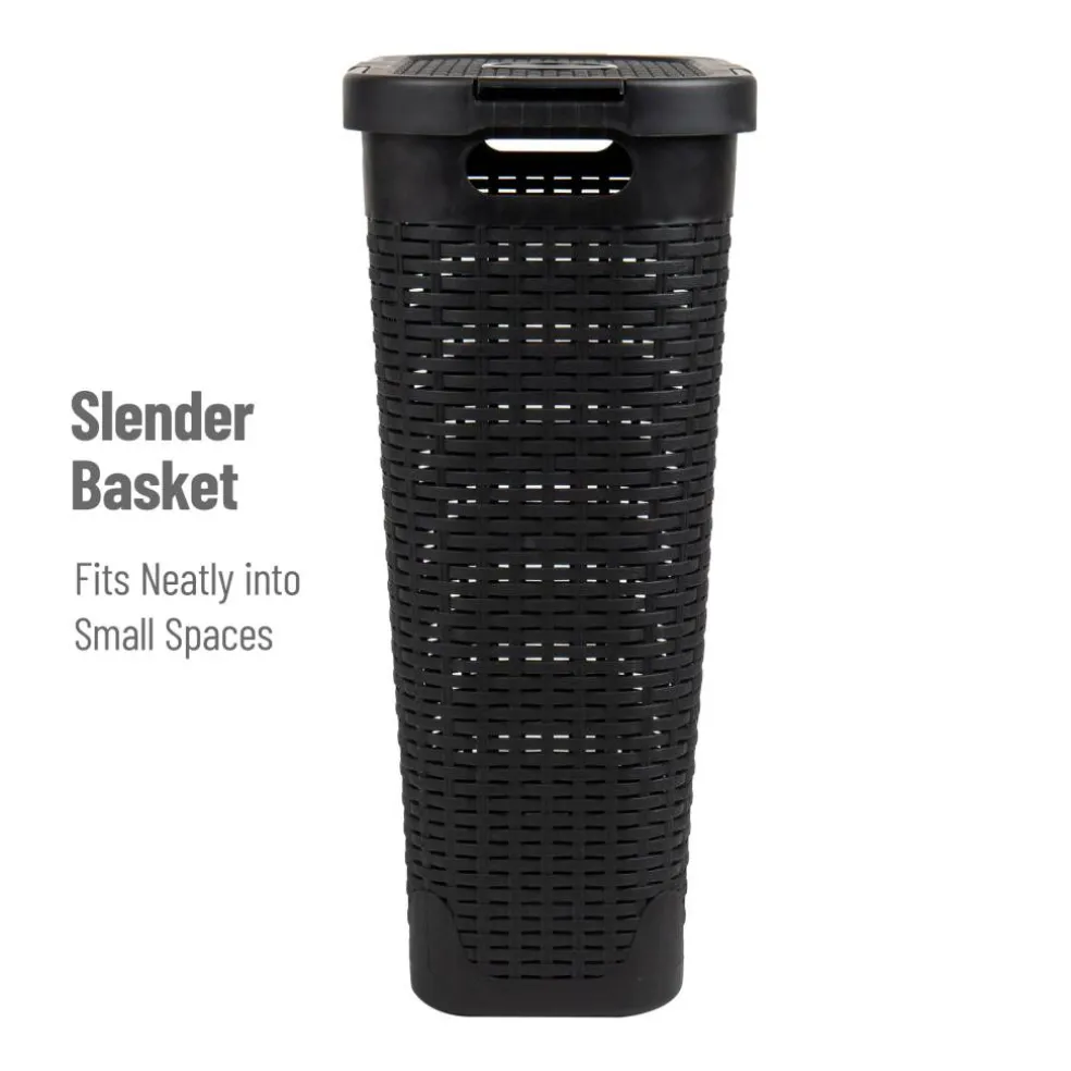 Mind Reader 40L Ventilated Slim Laundry Hamper with Cut Out Handles & Attached Hinged Lid, 2ct.