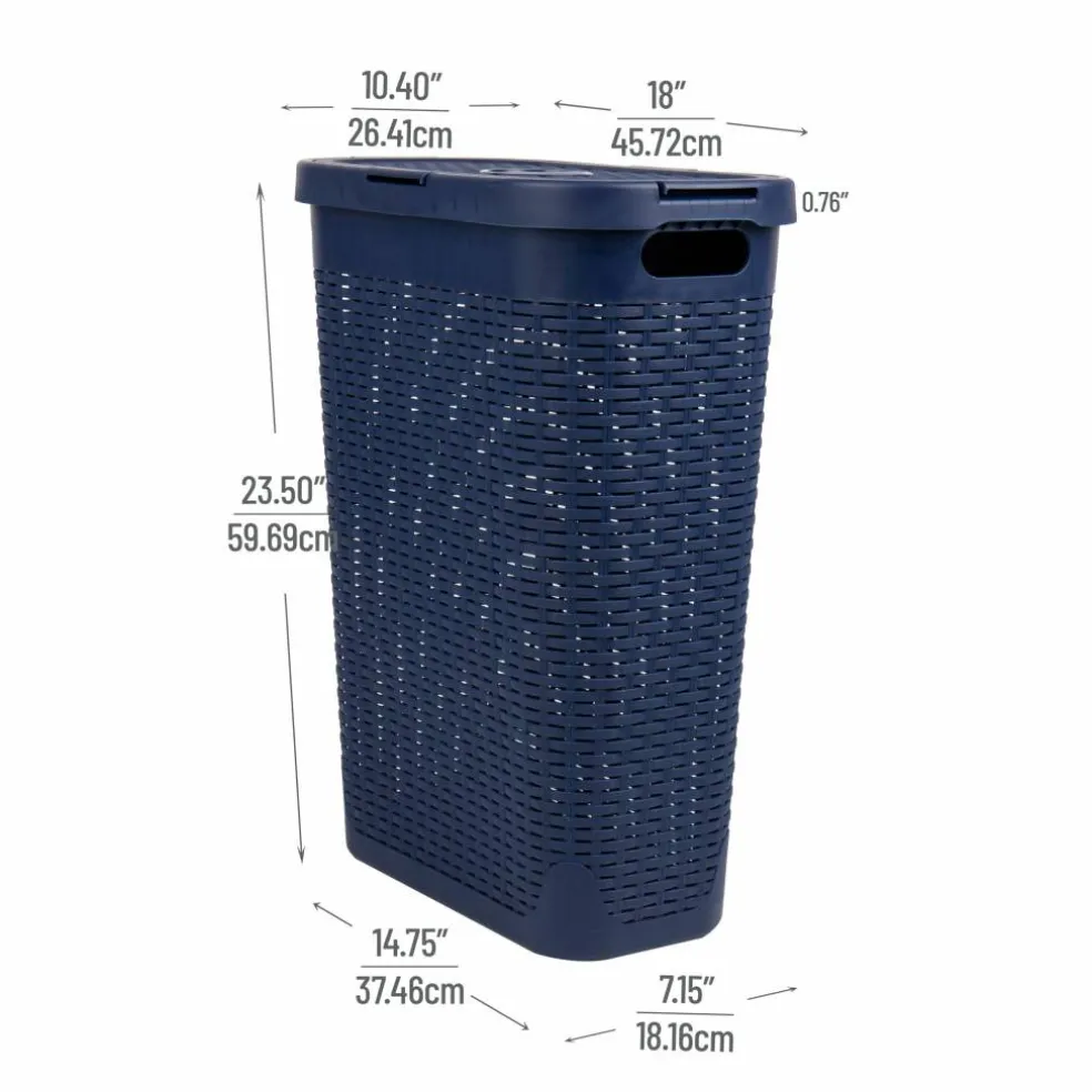 Mind Reader 40L Ventilated Slim Laundry Hamper with Cut Out Handles & Attached Hinged Lid, 2ct.