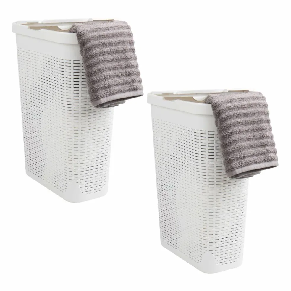 Mind Reader 40L Ventilated Slim Laundry Hamper with Cut Out Handles & Attached Hinged Lid, 2ct.
