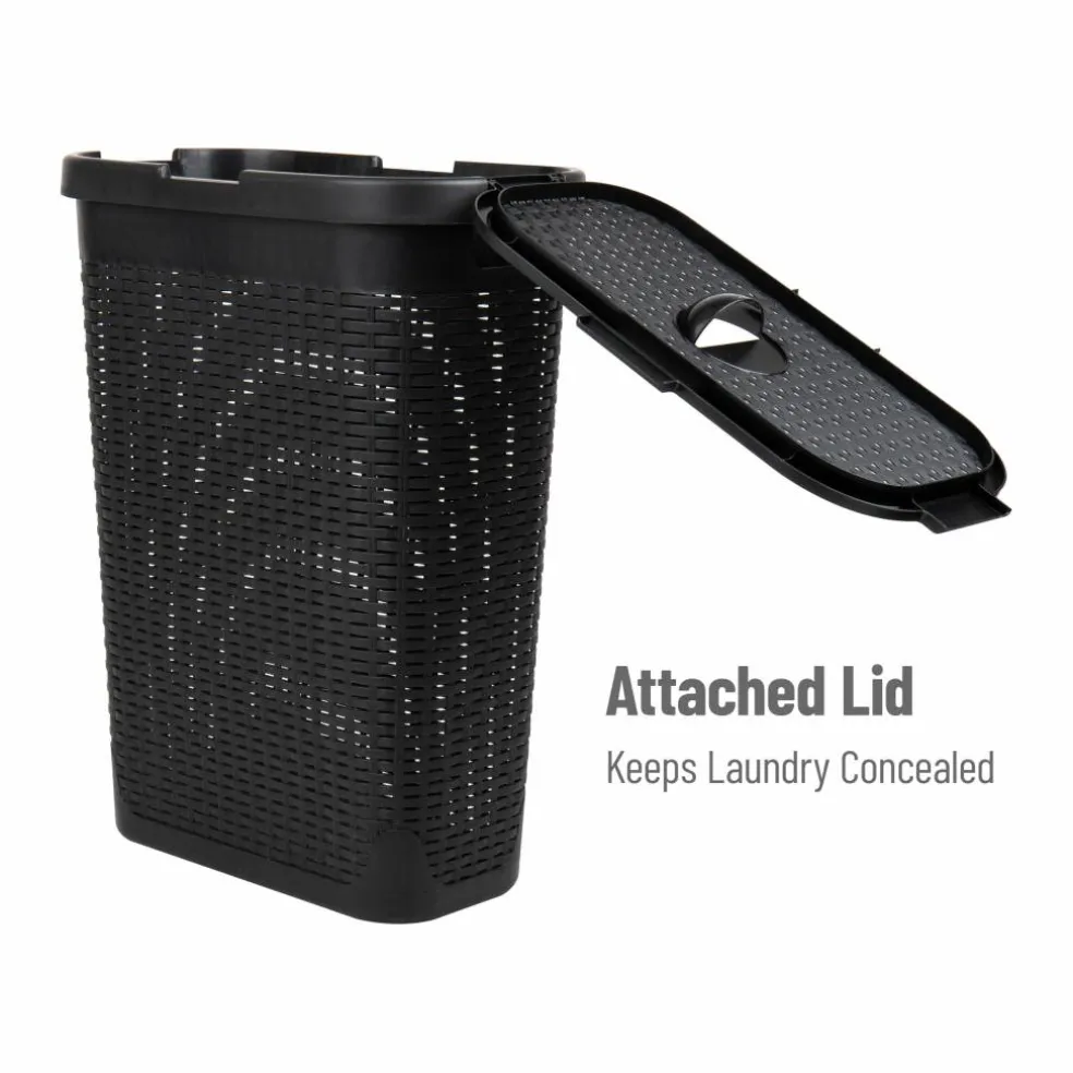 Mind Reader 40L Ventilated Slim Laundry Hamper with Cut Out Handles & Attached Hinged Lid, 2ct.