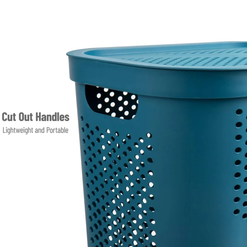 Mind Reader 60L Ventilated Slim Laundry Hamper with Cut Out Handles & Hinged Lid, 2ct.