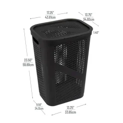 Mind Reader 60L Ventilated Slim Laundry Hamper with Cut Out Handles & Hinged Lid, 2ct.