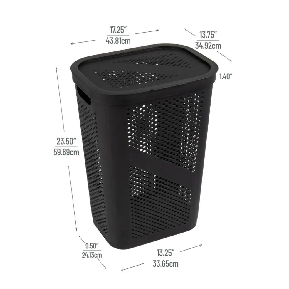 Mind Reader 60L Ventilated Slim Laundry Hamper with Cut Out Handles & Hinged Lid, 2ct.