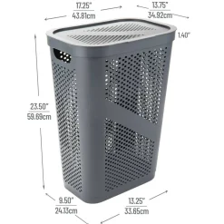 Mind Reader 60L Ventilated Slim Laundry Hamper with Cut Out Handles & Hinged Lid, 2ct.