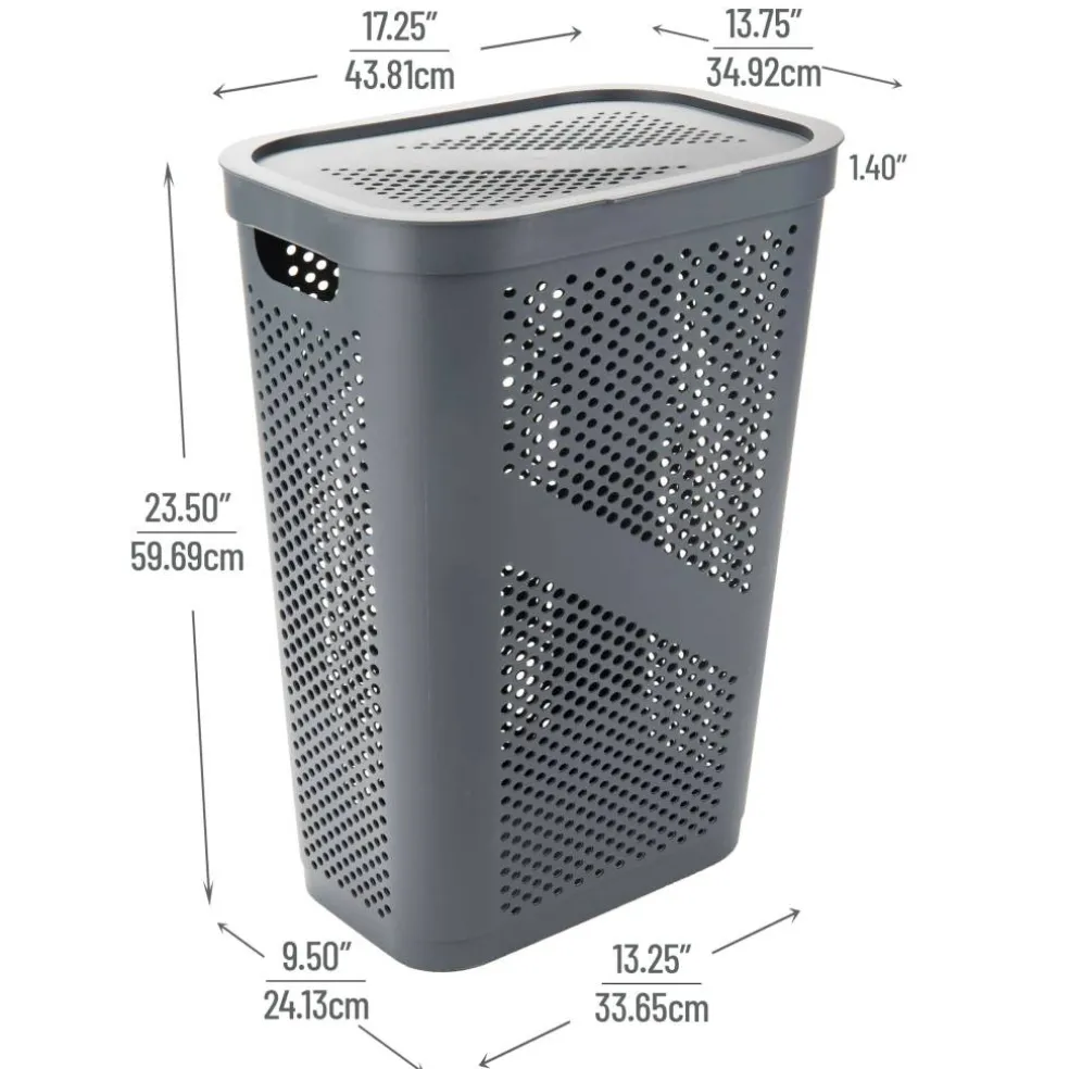 Mind Reader 60L Ventilated Slim Laundry Hamper with Cut Out Handles & Hinged Lid, 2ct.