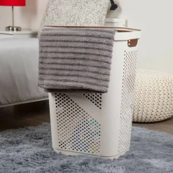 Mind Reader 60L Ventilated Slim Laundry Hamper with Cut Out Handles & Hinged Lid, 2ct.