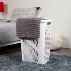 Mind Reader 60L Ventilated Slim Laundry Hamper with Cut Out Handles & Hinged Lid, 2ct.