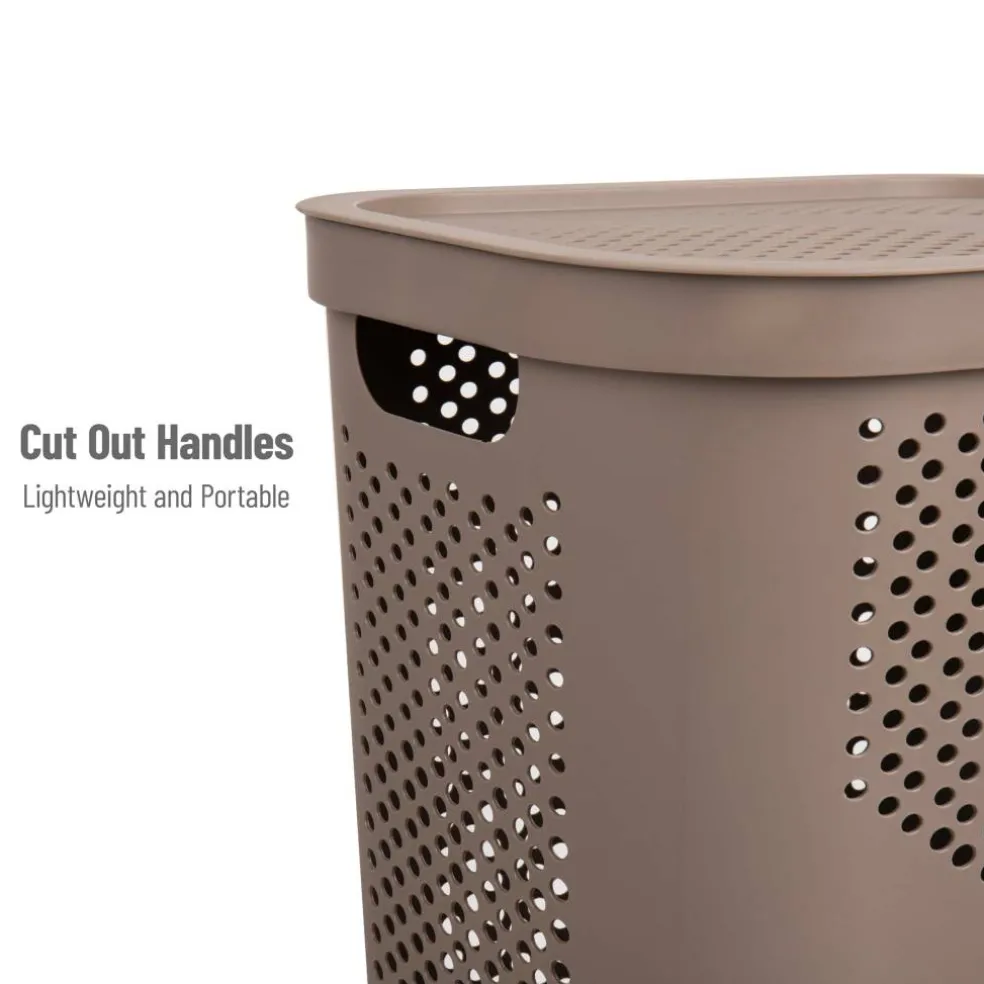 Mind Reader 60L Ventilated Slim Laundry Hamper with Cut Out Handles & Hinged Lid, 2ct.
