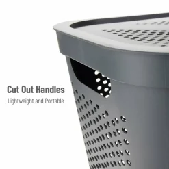 Mind Reader 60L Ventilated Slim Laundry Hamper with Cut Out Handles & Hinged Lid, 2ct.