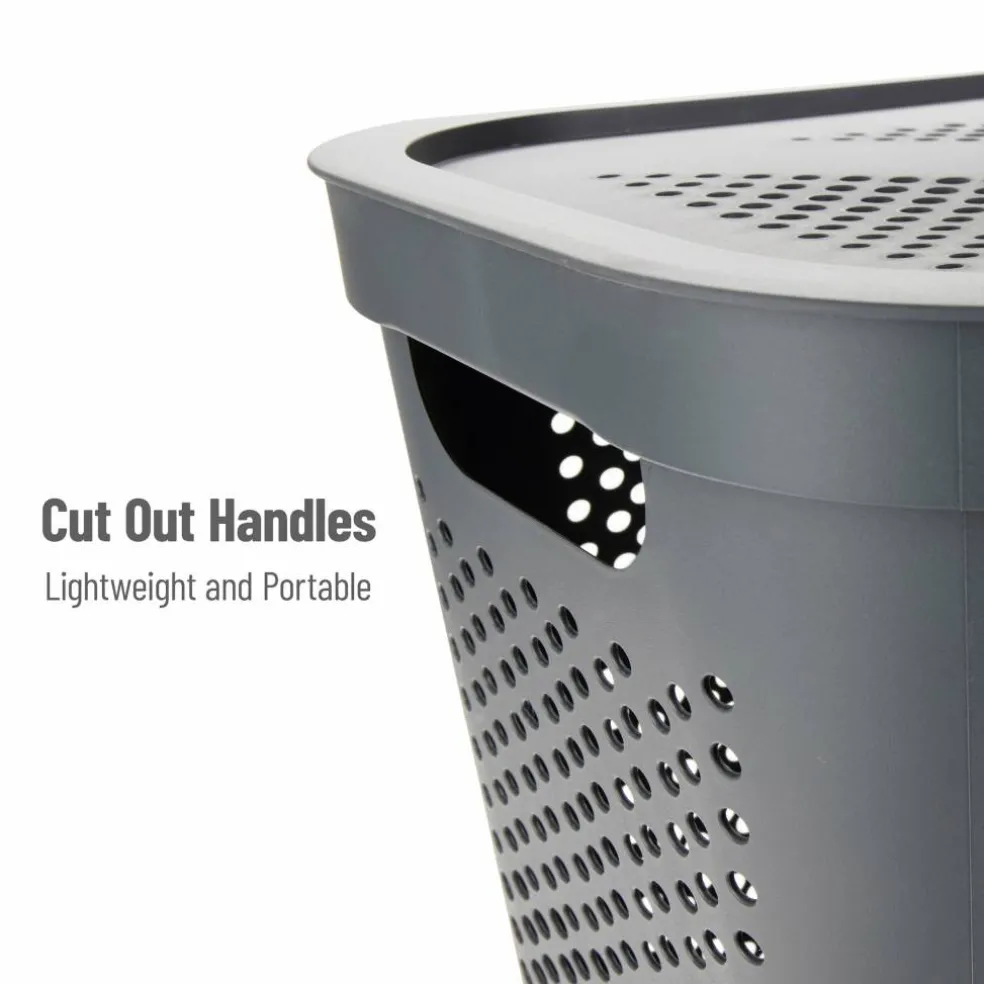 Mind Reader 60L Ventilated Slim Laundry Hamper with Cut Out Handles & Hinged Lid, 2ct.