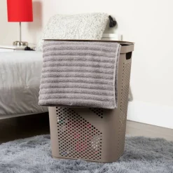 Mind Reader 60L Ventilated Slim Laundry Hamper with Cut Out Handles & Hinged Lid, 2ct.