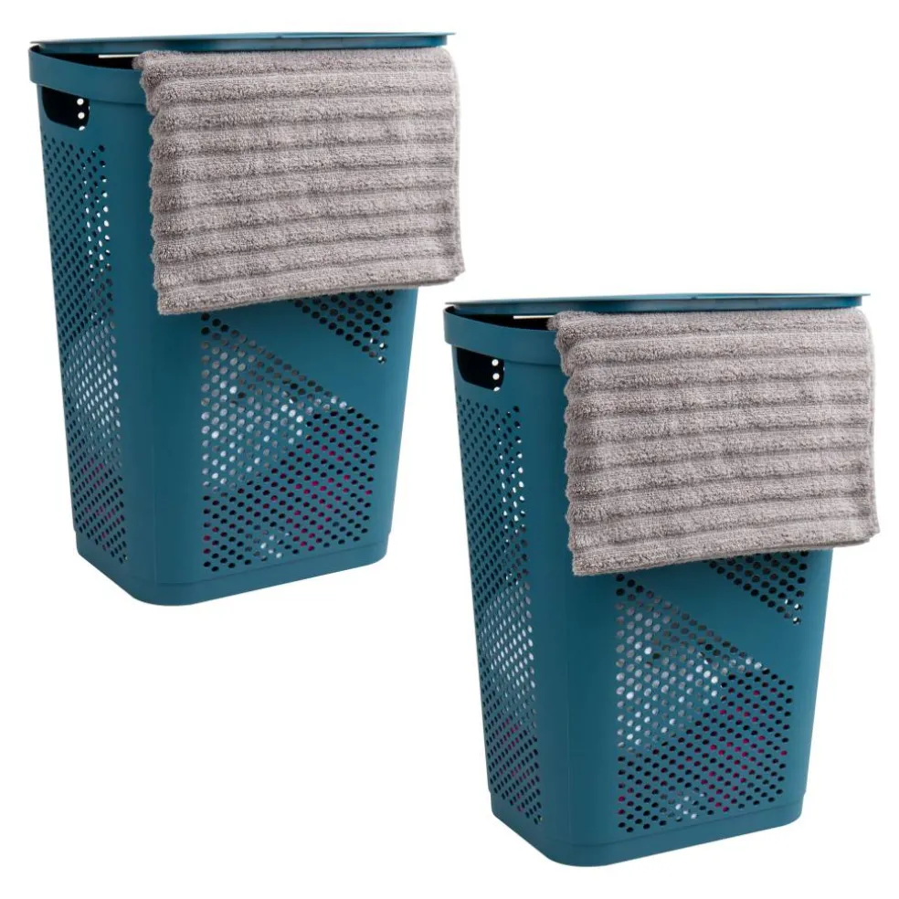 Mind Reader 60L Ventilated Slim Laundry Hamper with Cut Out Handles & Hinged Lid, 2ct.
