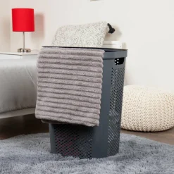 Mind Reader 60L Ventilated Slim Laundry Hamper with Cut Out Handles & Hinged Lid, 2ct.