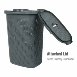 Mind Reader 60L Ventilated Slim Laundry Hamper with Cut Out Handles & Attached Hinged Lid, 2ct.