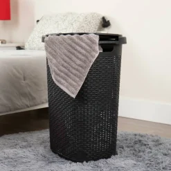 Mind Reader 60L Ventilated Slim Laundry Hamper with Cut Out Handles & Attached Hinged Lid, 2ct.