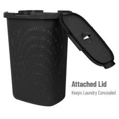 Mind Reader 60L Ventilated Slim Laundry Hamper with Cut Out Handles & Attached Hinged Lid, 2ct.