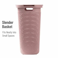 Mind Reader 60L Ventilated Slim Laundry Hamper with Cut Out Handles & Attached Hinged Lid, 2ct.