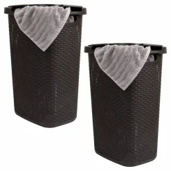 Mind Reader 60L Ventilated Slim Laundry Hamper with Cut Out Handles & Attached Hinged Lid, 2ct.
