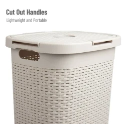 Mind Reader 60L Ventilated Slim Laundry Hamper with Cut Out Handles & Attached Hinged Lid, 2ct.