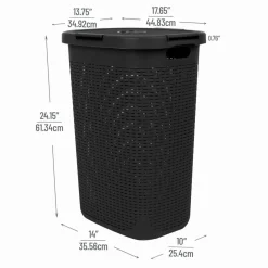 Mind Reader 60L Ventilated Slim Laundry Hamper with Cut Out Handles & Attached Hinged Lid, 2ct.