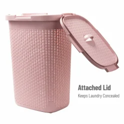 Mind Reader 60L Ventilated Slim Laundry Hamper with Cut Out Handles & Attached Hinged Lid, 2ct.