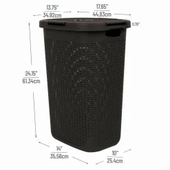 Mind Reader 60L Ventilated Slim Laundry Hamper with Cut Out Handles & Attached Hinged Lid, 2ct.